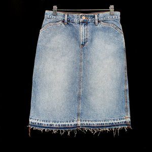 Vintage Gap Denim Skirt Deconstructed Hem Raw Edge Western Pocket Light Wash M